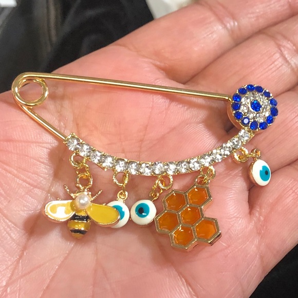 Evil Eye Gold Plated Handmade Safety pins for baby stroller.$25 each - Picture 3 of 12